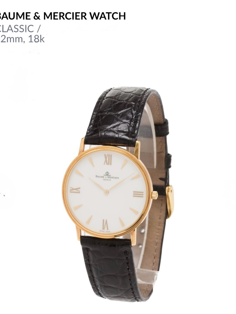 Baume & Mercier Classic Gold Tone Dress Watch with Brown Leather Strap